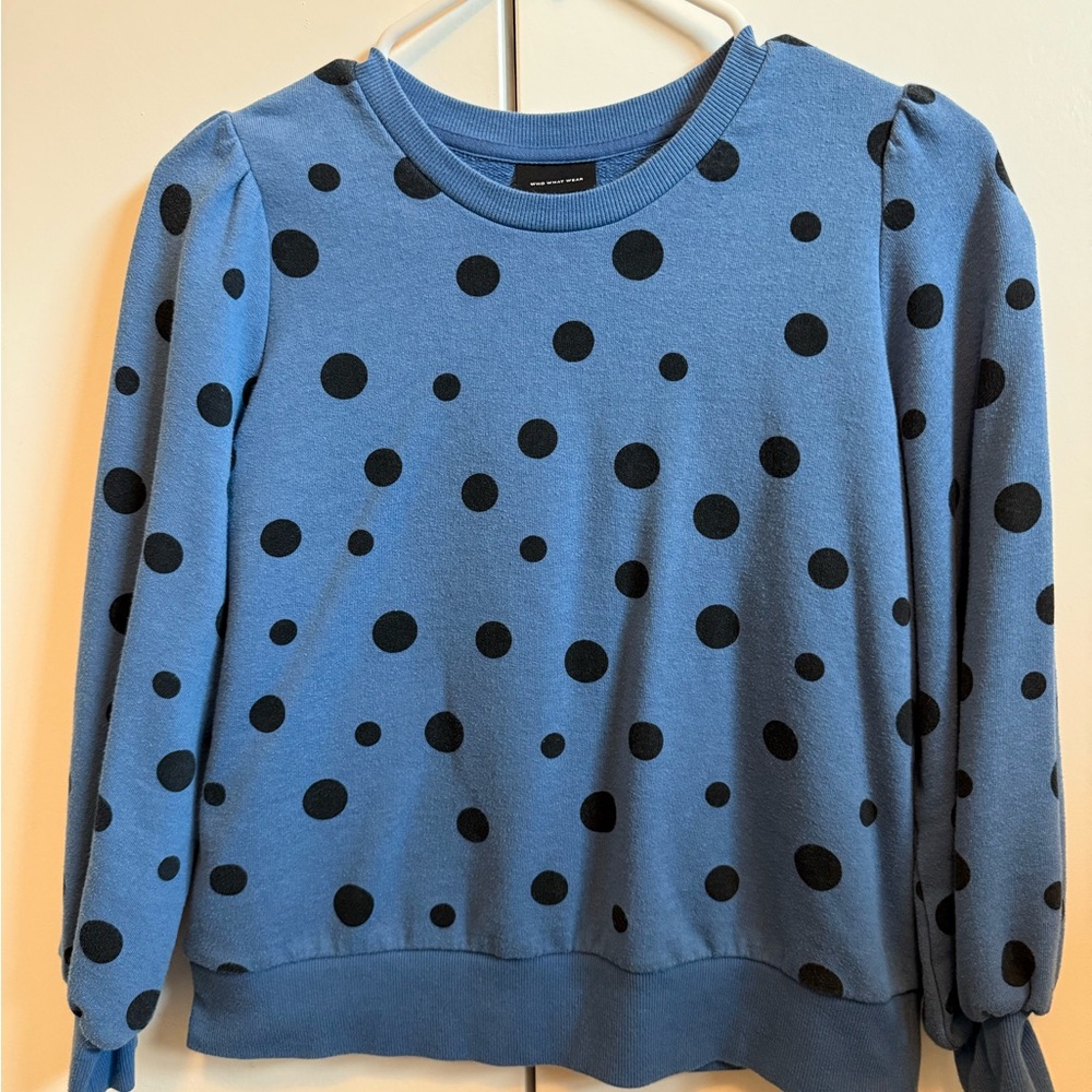 Who What Wear Blue polka dot sweatshirt